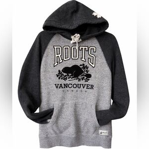 Roots Vancouver Canada Pullover Hoodie Gray Logo Sweatshirt size XS
